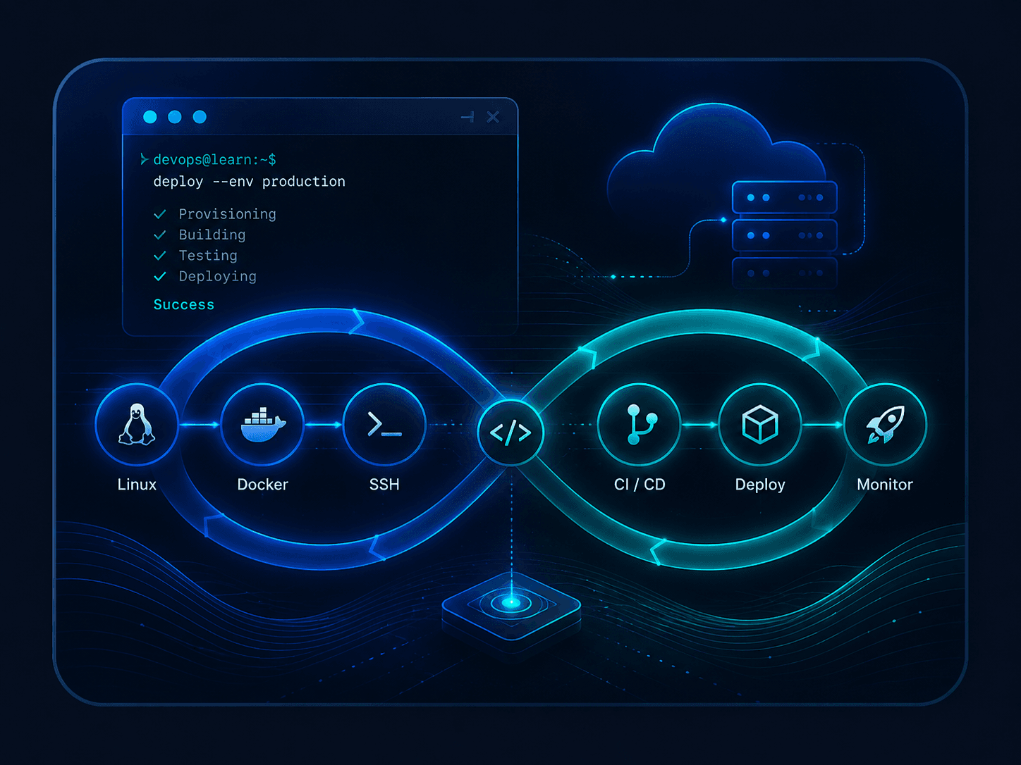 Generic DevOps pipeline and infrastructure illustration